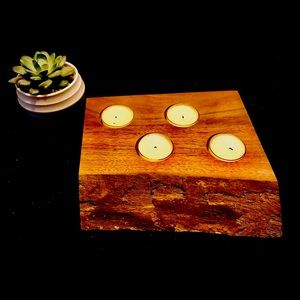 Handmade Walnut Live Edge Tea-light Candle Holder. Condition is "New".